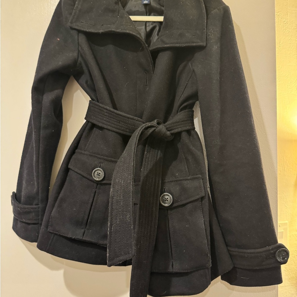 Women's Black Belted Wool Coat